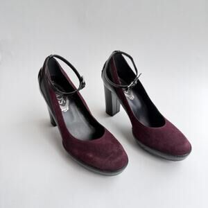 Authentic Tod's Maroon suede Leather Mary Jane Ankle Strap heel Pumps shoes